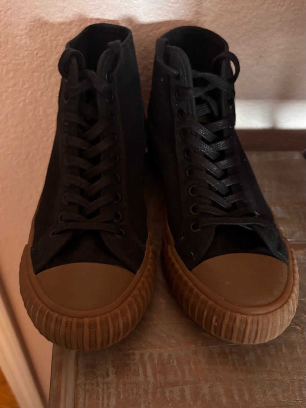 P.F. Flyers Black High-Top Sneakers with Brown Gum Sole